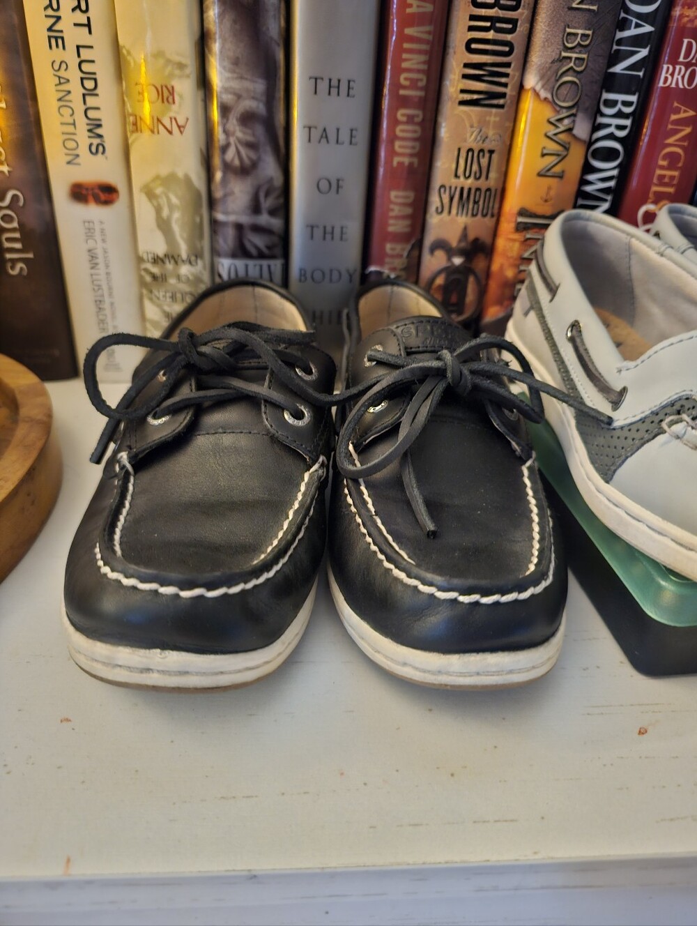 SPERRY Womens 6.5 (2) Leather Slip On Loafers Black & Gray